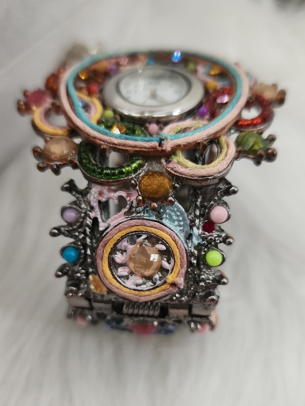 Narmi Colorful Beaded Floral Bracelet Watch - Multicolor, Needs Battery Put In - Picture 7 of 7
